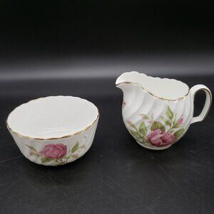 Vintage Adderley Fine Bone China Rose Creamer & Sugar Bowl Set England H463